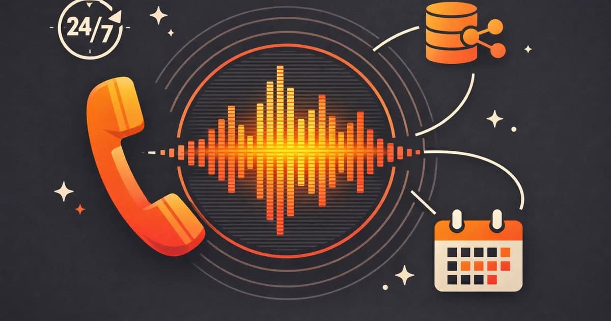 AI voice agent concept — phone waveform connected to CRM and calendar