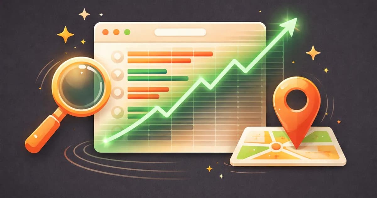 SEO services concept — search results with upward ranking growth