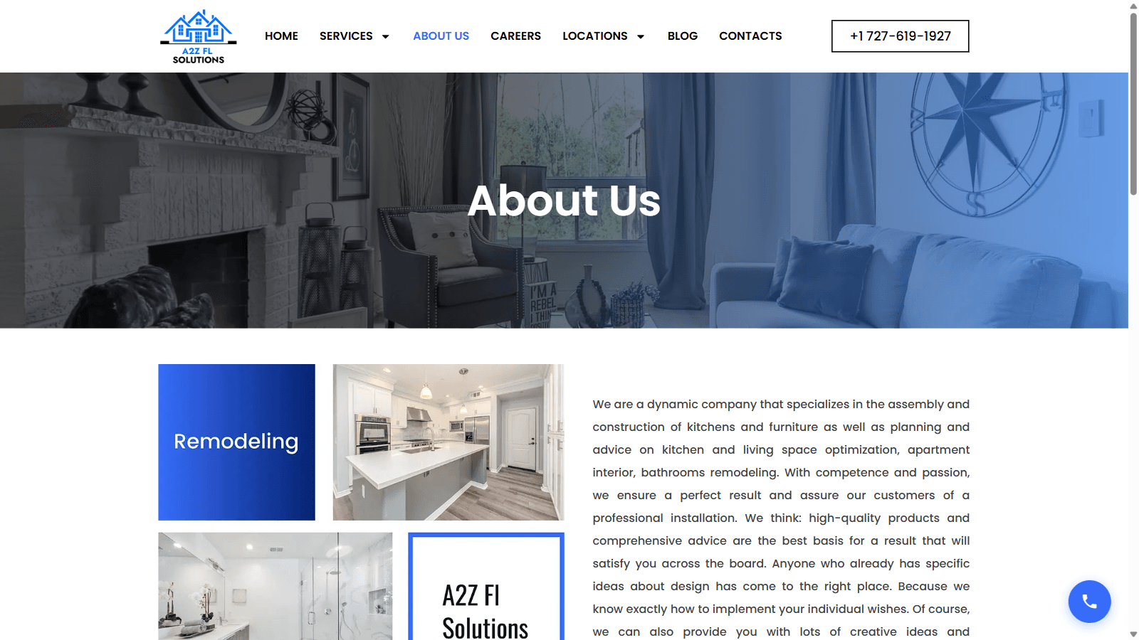 A2Z FL Solutions about page describing their remodeling craftsmanship and customer-care approach