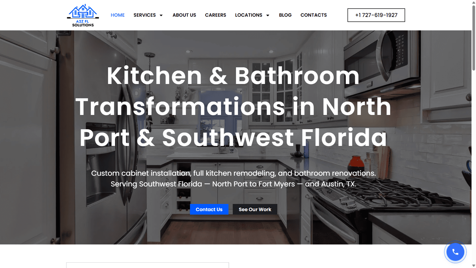A2Z FL Solutions homepage hero — kitchen and bathroom remodeling in North Port and Southwest Florida
