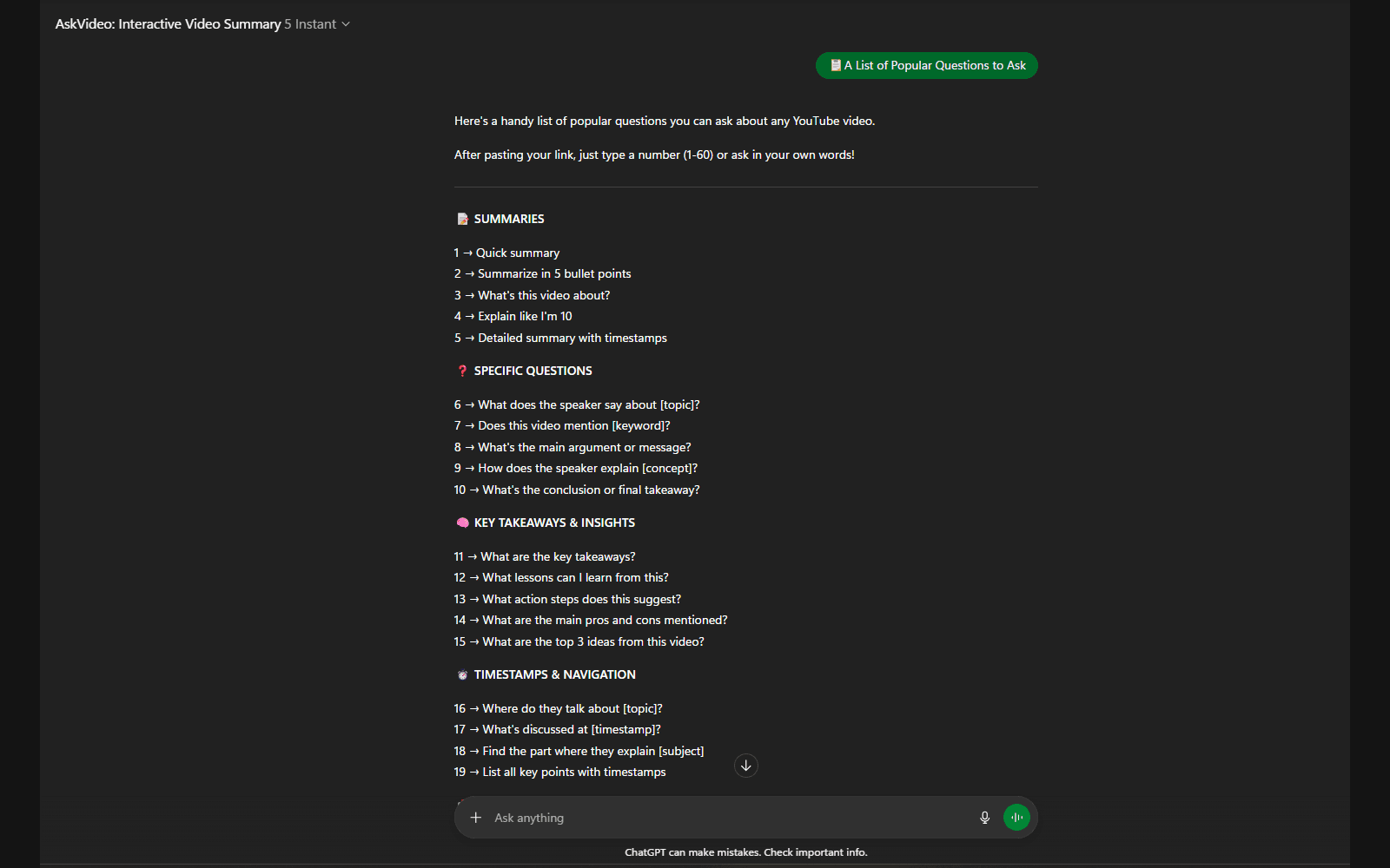 Q&A interface for asking questions about video content