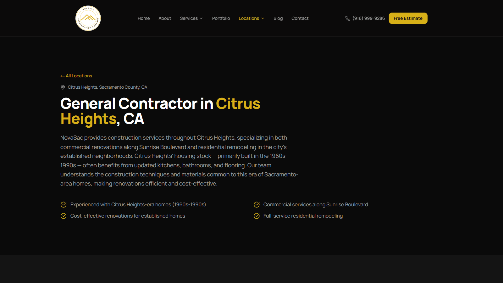 Citrus Heights location page showing local service coverage for the Sacramento area