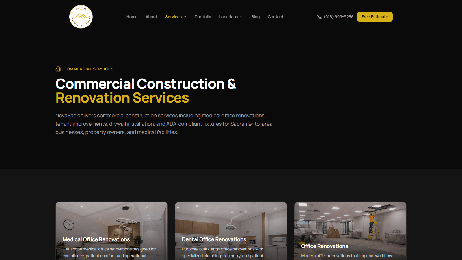 Commercial construction and renovation services hub with medical office and tenant improvement offerings